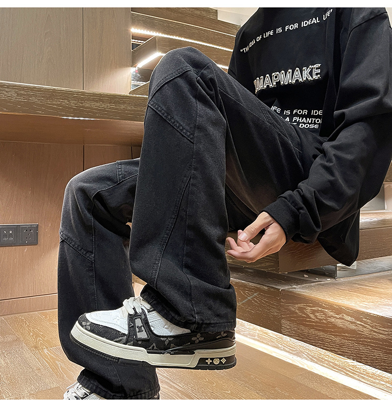 American Style Jeans For Men Spring Autumn Design Sense Patchwork Tall And Slim Narrow Straight Scimitar Flared Pants_mkmklike.com