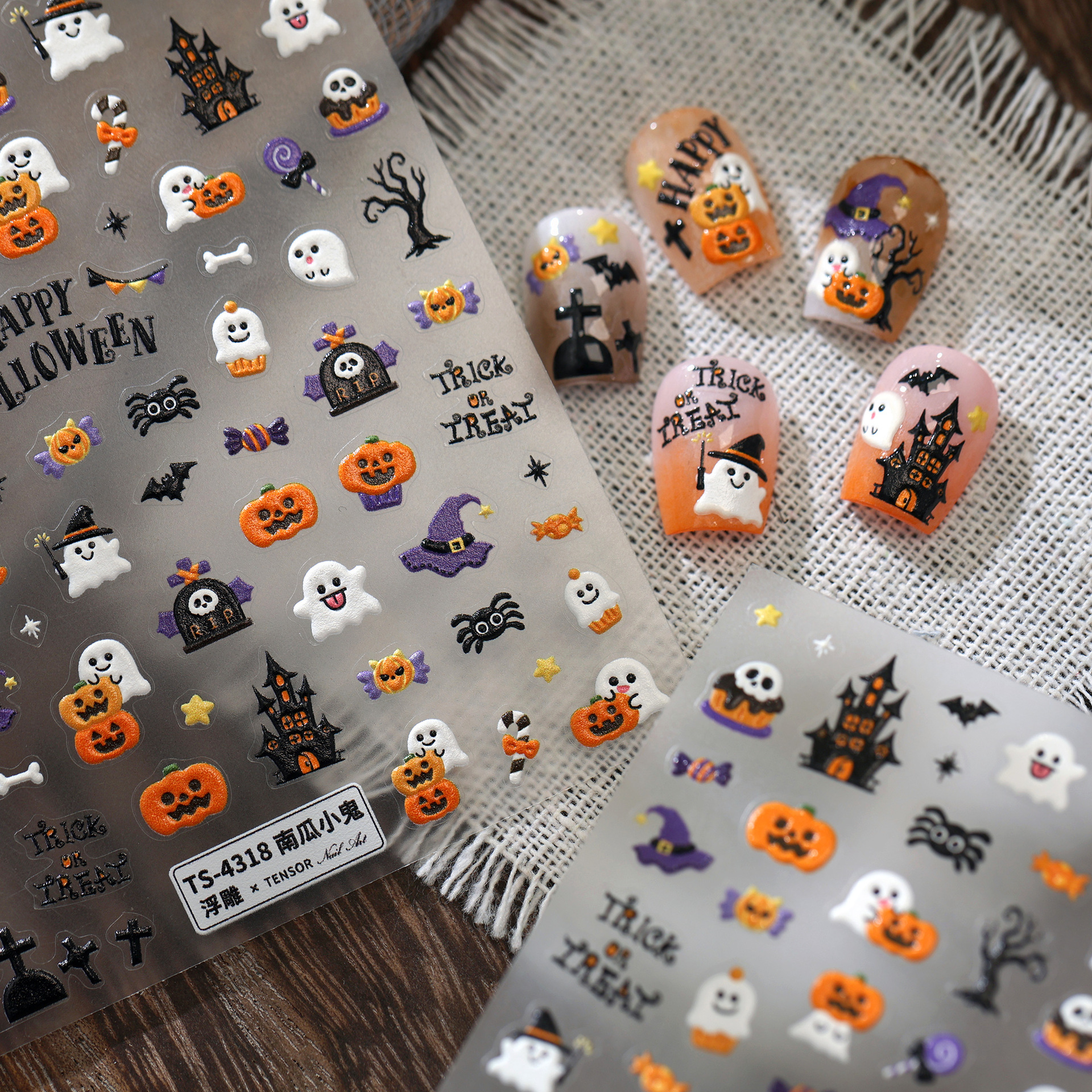 TENSOR Dark Cute Halloween Pumpkin Embossed Nail Art Stickers TS4318 Sweet Cool Cartoon Little Ghost Pumpkin