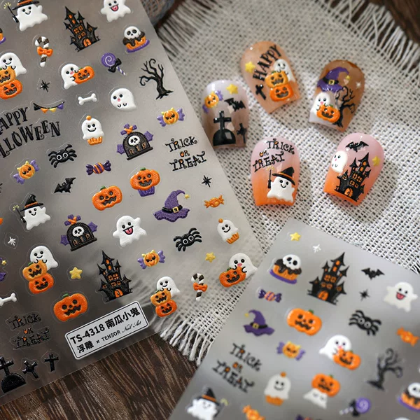 TENSOR Dark Cute Halloween Pumpkin Embossed Nail Art Stickers TS4318 Sweet Cool Cartoon Little Ghost Pumpkin