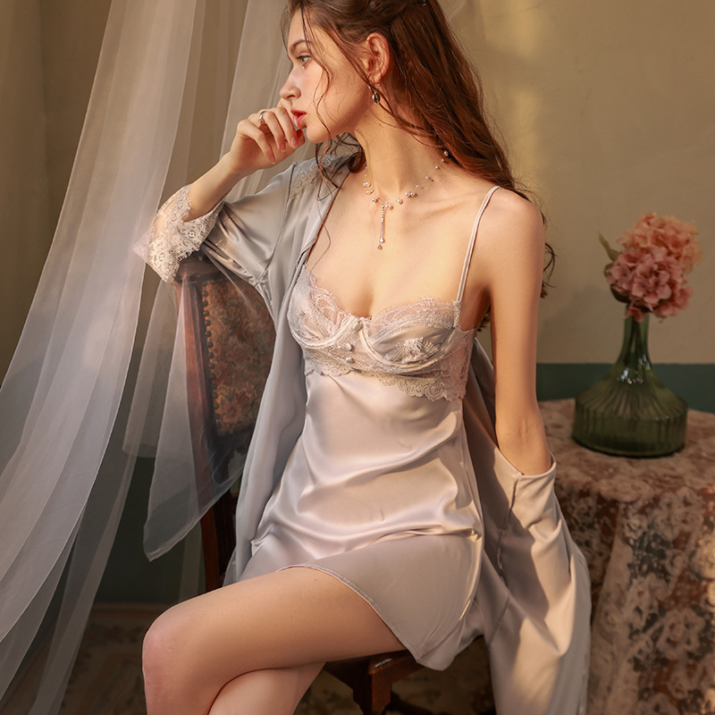 伊影のサテンの純粋な欲望の女性のガーターの睡眠のスカートの小さい胸の鋼は集まって女性の睡眠のスカートのパジャマの家庭服のメーカーの卸売りを閉じます。|undefined