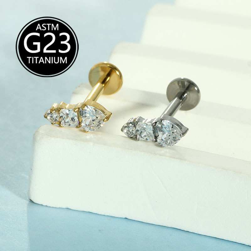G23 Titanium Micro Inlaid Heart Zircon Lip Stud 1.2mm Barbell Internally Threaded Labret Lip Ear Cartilage Jewelry detail image 7