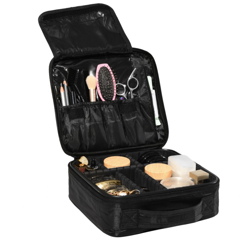 Estuche de maquillaje portátil de gran capacidad, de alta gama, con compartimentos, para mujer, bolsa de maquillaje portátil de viaje