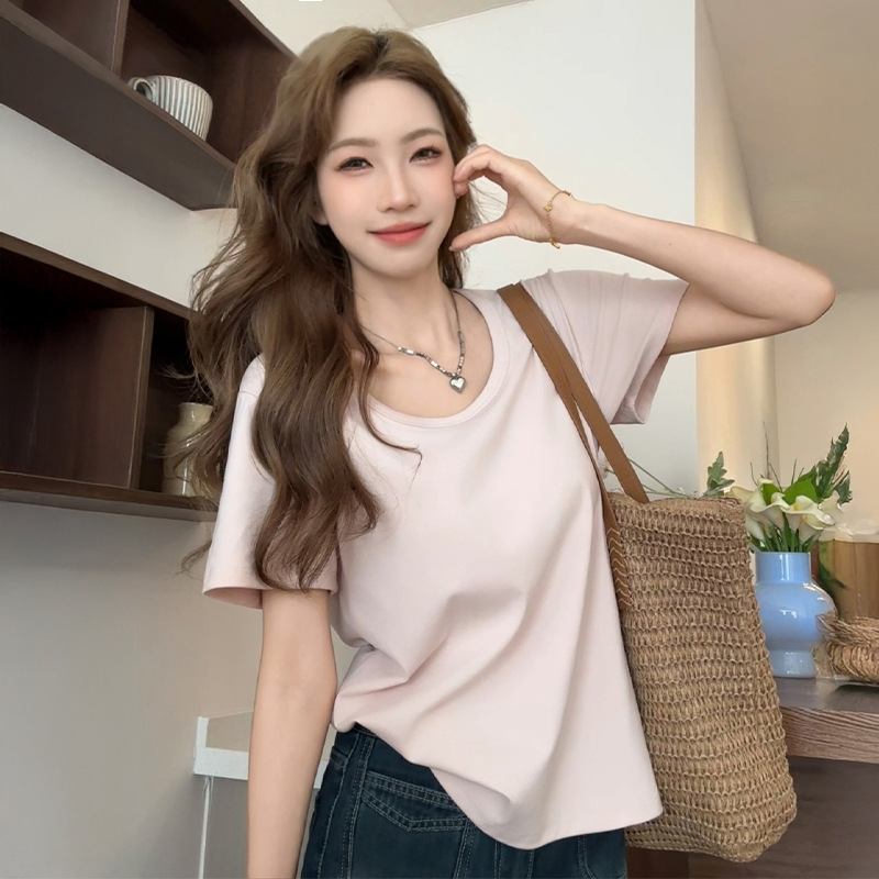 Basic Pure Cotton U-Neck Short-Sleeve T-Shirt for Women, Summer Casual Versatile Loose Short-Sleeve Lazy Style Slimming Top for Women Basic Pure Cotton U-Neck Short-Sleeve T-Shirt for Women, Summer Casual Versatile Loose Short-Sleeve Lazy Style Slimming Top for Women