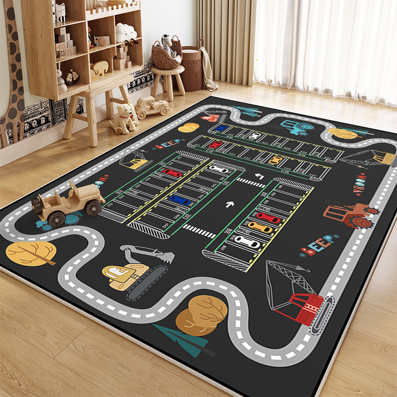 Source Manufacturer of Large-Area Non-Slip Mats for Bedrooms, Crystal Velvet Carpets, Cartoon Car Track Children's Floor Mats