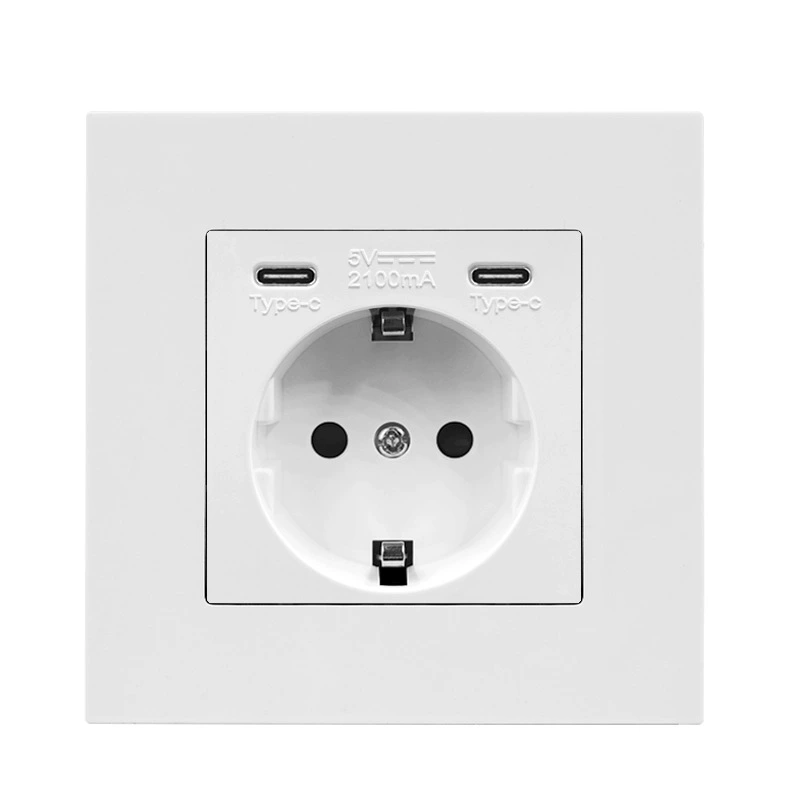 16A white European standard switch socket panel German style double European standard with USB+type C wall socket concealed installation