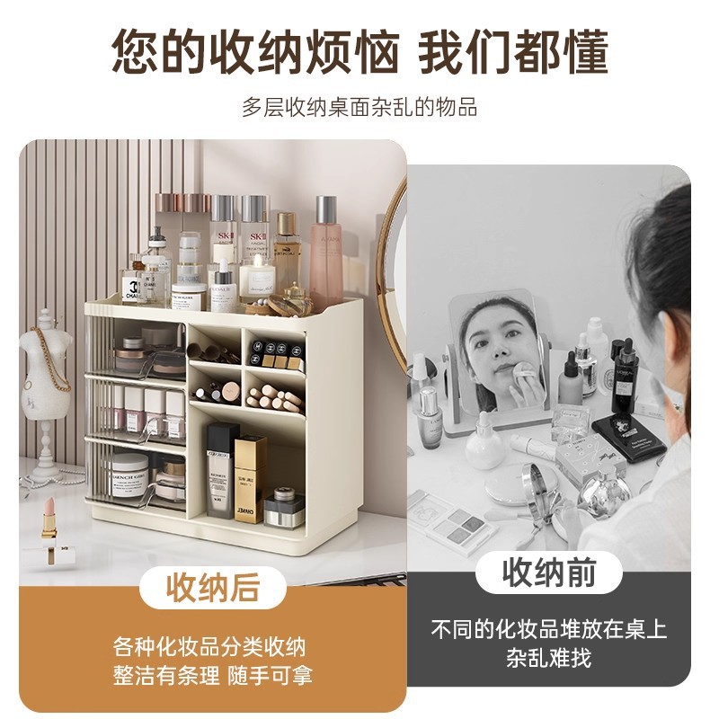 Caja de almacenamiento de cosméticos de escritorio, estante de almacenamiento de aparador, estante de exhibición tipo cajón de gran capacidad, estante de acabado de productos de cuidado de la piel