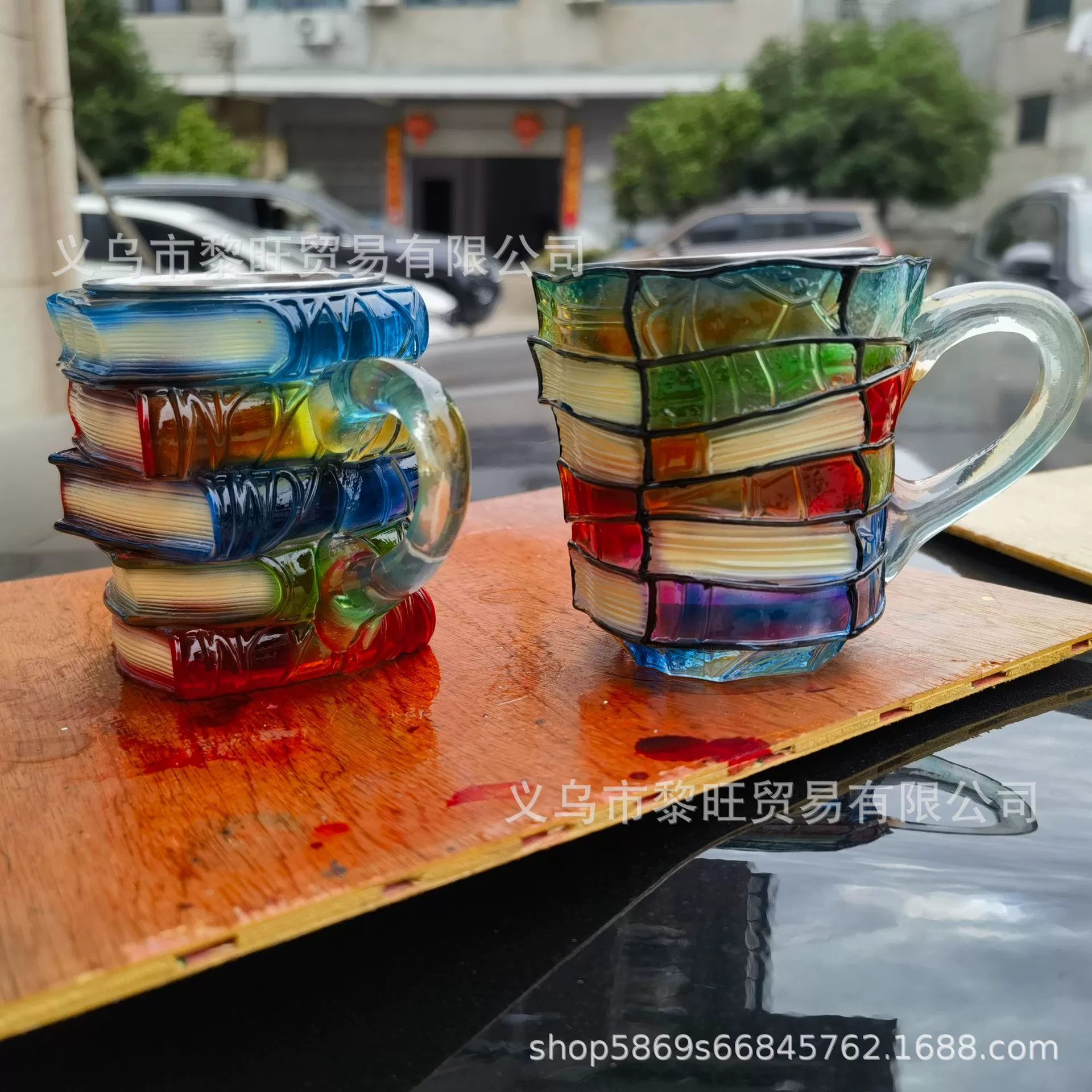 Кружка для кофе сLedger-стопкой книг, расписанная 3D-рисунок, стекло или смола, 13×10×10 см, опция ложки