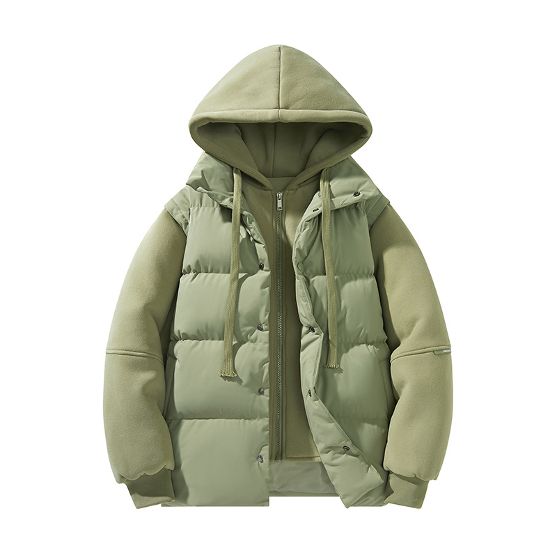 Fake Two-piece Padded Jacket Men's Loose Padded Jacket Loose Casual Hooded Padded Jacket_viptrois.com