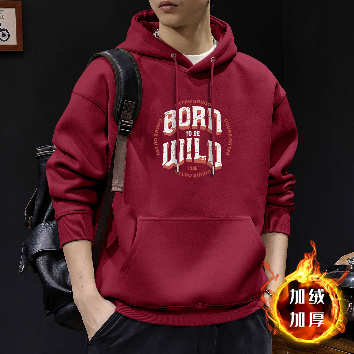 Rojo vino chaqueta con capuzas con veludo - 2153