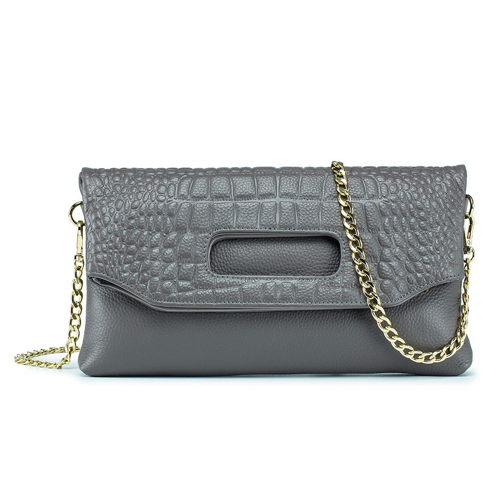 New Luxury Folding Envelope Clutch Bag For Women Genuine Leather Versatile Cowhide Party Evening Bag Crocodile Embossed - Thumbnail 7