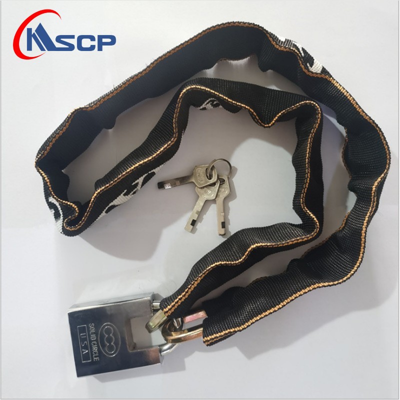 Cerradura de la cadena de bicicleta motocicleta antirrobo cerradura de Cabeza Cuadrada negrita bolsa de acero al manganeso cerradura de la cadena bolsa gruesa viga
