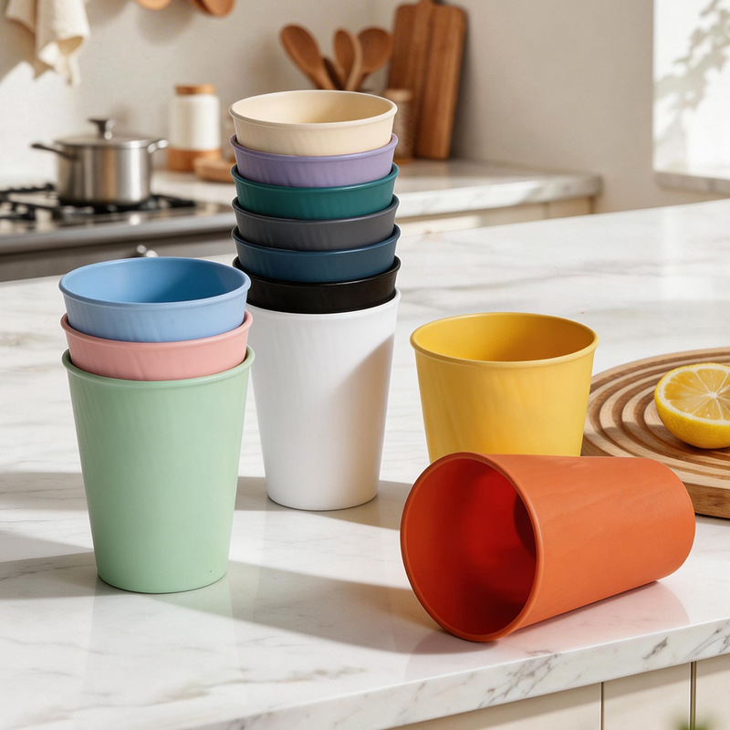 High-Appearance-Value Macaron-Colored Pp Water Cup for Home Use, Anti-Fall Creative Stone-Pattern Cup, Couple's Breakfast Cup, Mouthwash Cup