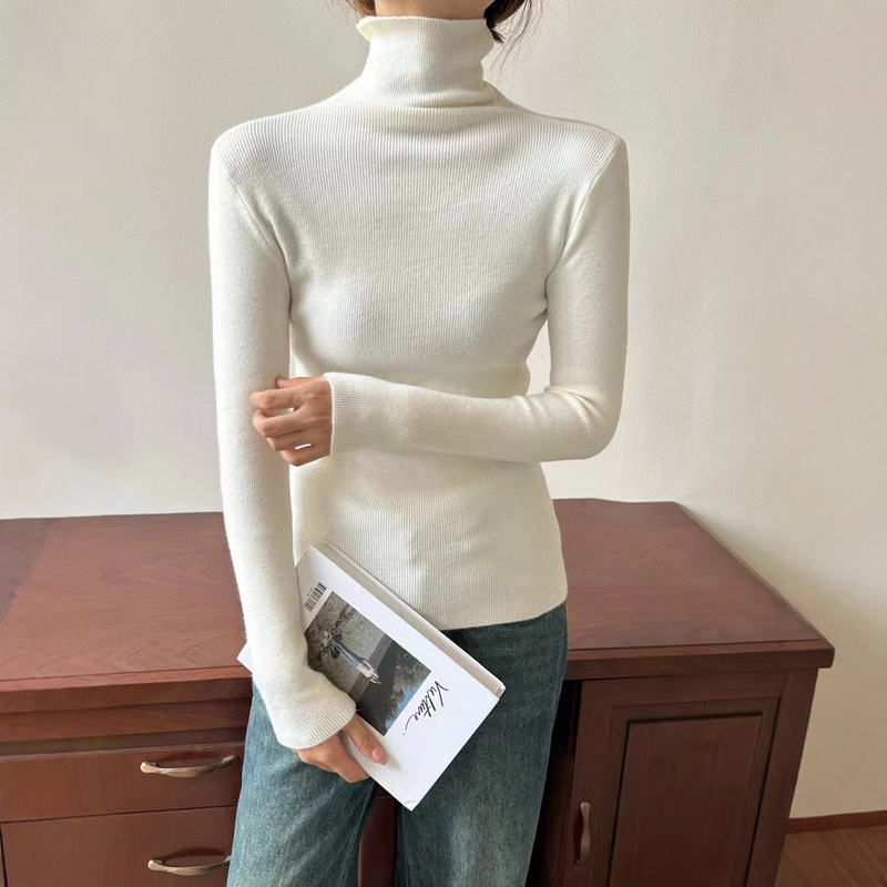 High-Neck Knitted Base Sweater 2026 Autumn and Winter New Style Solid Color Slim Fit Turtleneck Pullover for Women Trendy
