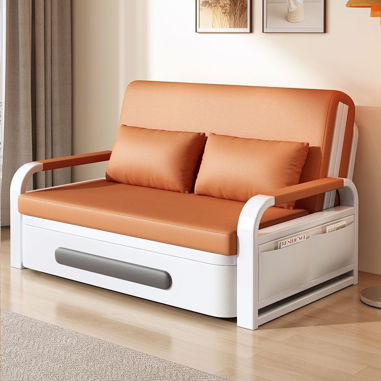 Folding sofa bed for balcony and living room, two-in-one multifunctional sofa bed with storage, cat claw leather, extendable double sofa
