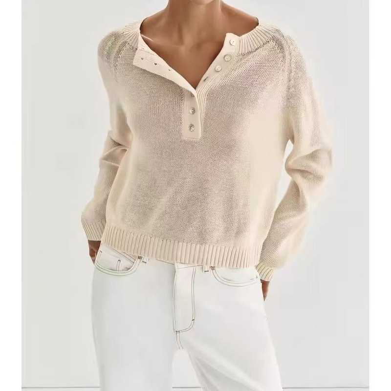 2026 Spring New Casual Versatile Women's Solid Color Round Neck Long-Sleeve Knit Pullover Top Short-Sleeve