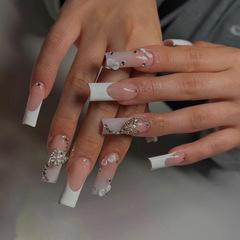 跨境歐美穿戴甲蝴蝶水鑽ins風熱銷美甲貼片成品可拆卸指甲片