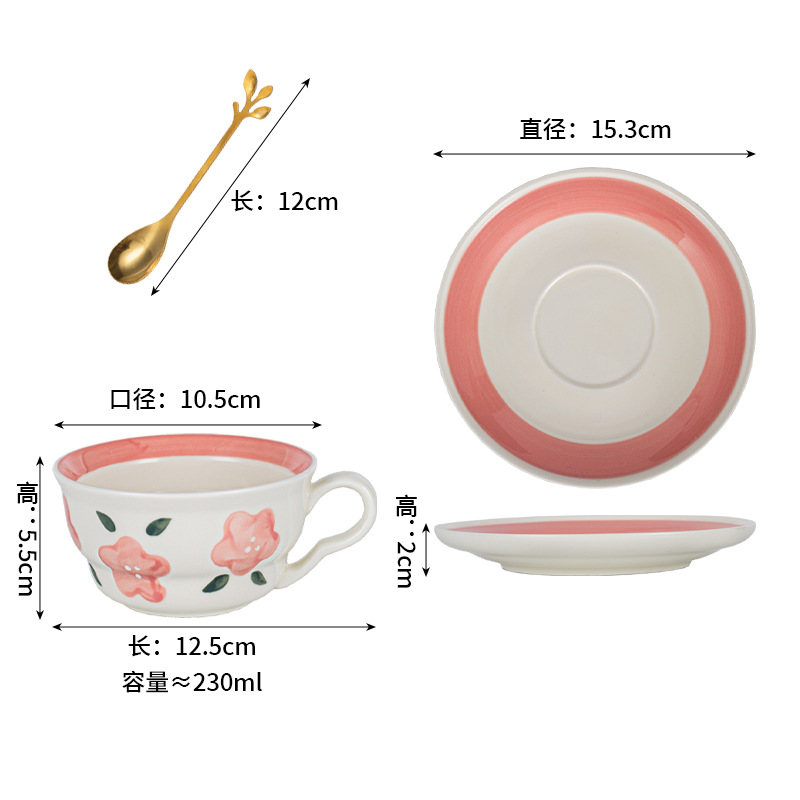 Tazas de café de cerámica pintadas a mano, tazas de cerámica medieval, flores coloridas transfronterizas, tazas de té de la tarde de alto valor de color