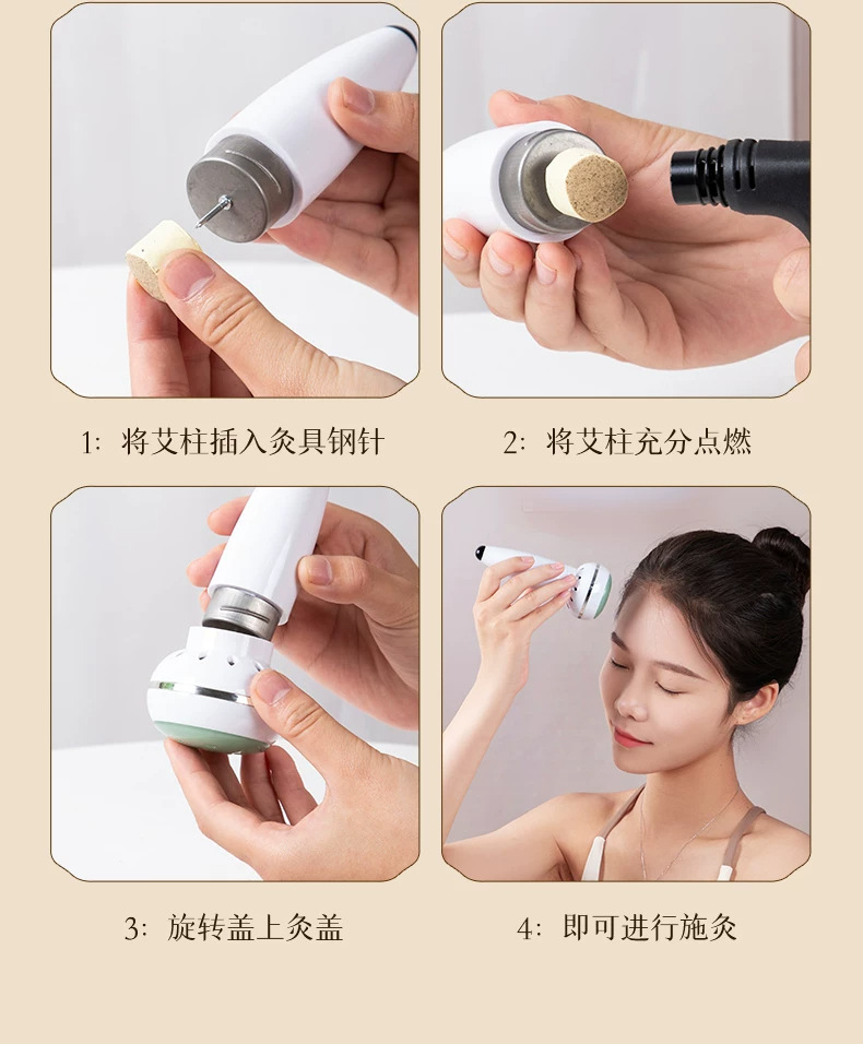Peach Blossom Facial Moxibustion Device Jade Beauty Massage Tool for Face Lifting with 40 Moxa Cones preparation
