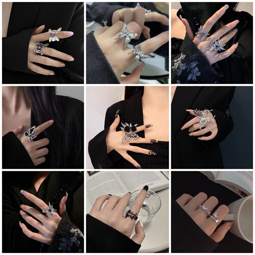 European and American-style dark liquid butterfly ring for women—stylish, edgy, minimalist design with a premium, niche appeal—perfect for social media influencers.