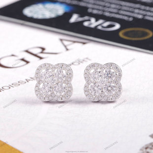 Fashionable Elegant Four-leaf Clover Earrings S925 Silver with Mosang Diamond Niche High-end Light Luxury Men's and Women's Earrings