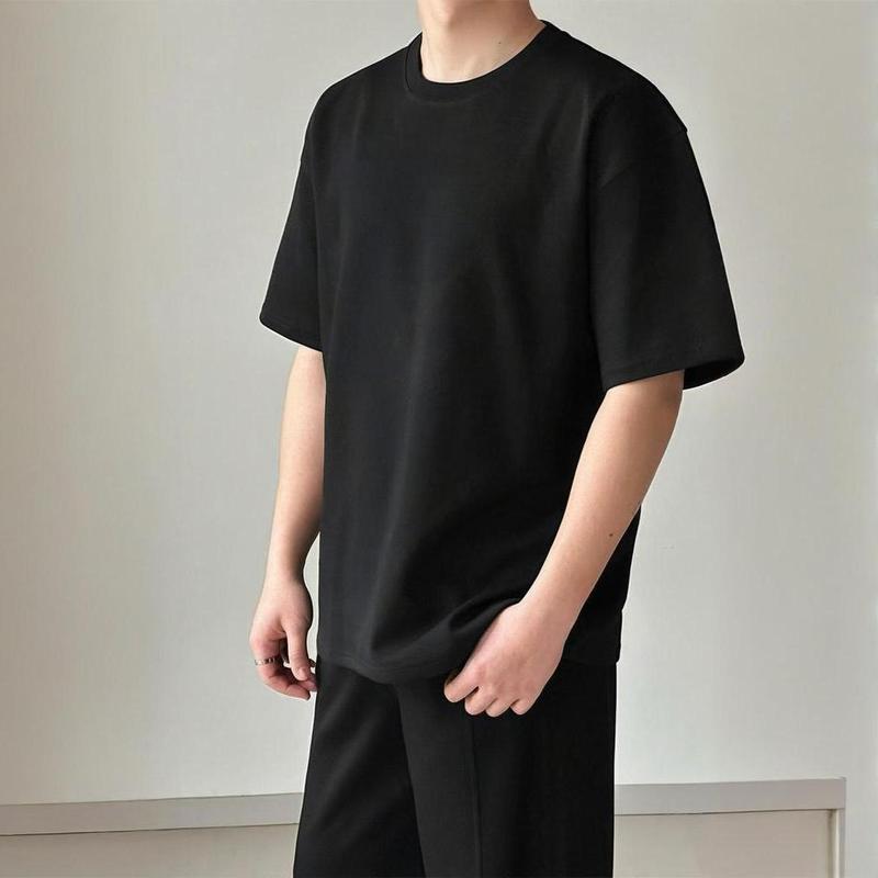 2025 春夏新作通気性クール Tシャツ高密度ニット高重量半袖ヘビーコットン無地イン|undefined