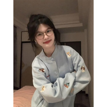 美式潮流小狗刺绣棒球服女2025春秋季宽松情侣款夹克外套开衫上衣