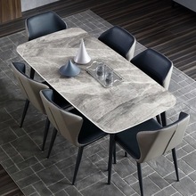 岩板餐桌现代简约轻奢家用小户型吃饭桌子长方形高端亮光面餐桌椅