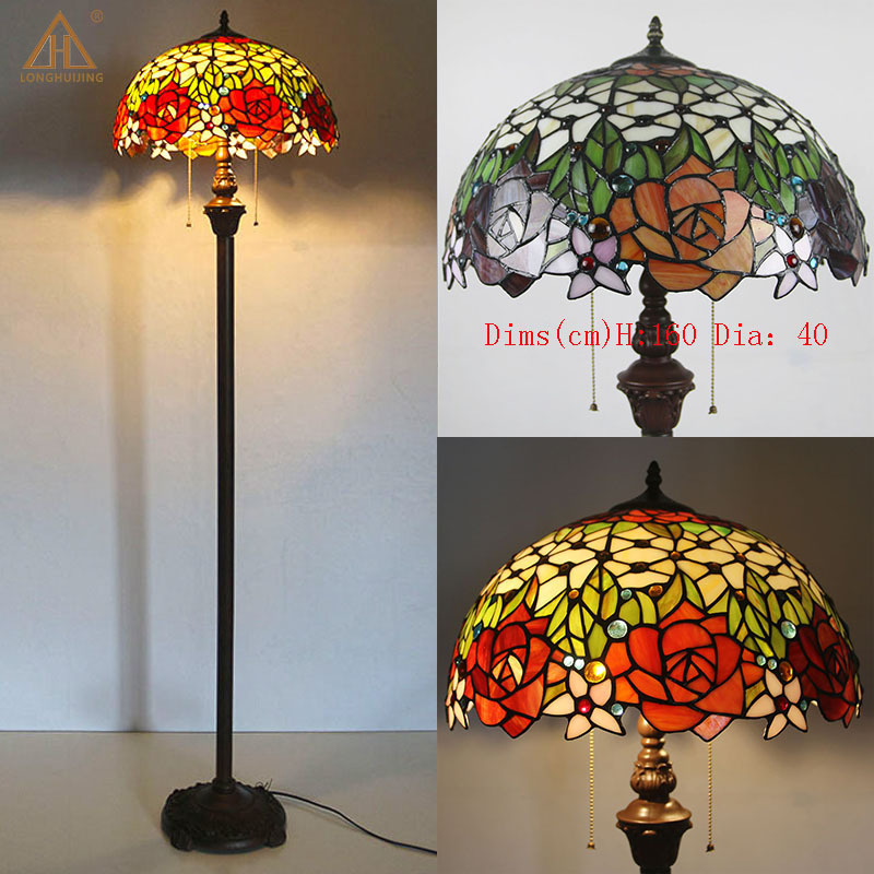 Yang Feng Tiffany Lighting Fixtures American Country-Style Tiffany Lamp Rose Floor Lamp for Dining Room, Dimmable for Bedroom and Living Room Yang Feng Tiffany Lighting Fixtures American Country-Style Tiffany Lamp Rose Floor Lamp for Dining Room, Dimmable for Bedroom and Living Room