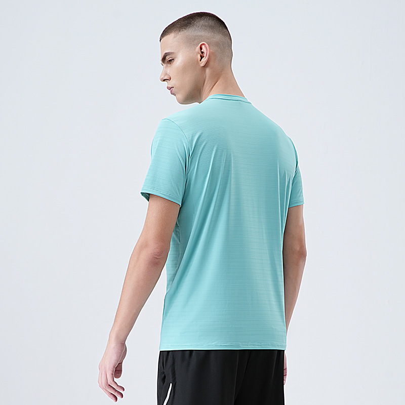 Camiseta de Manga Corta de Secado Rápido de Seda de Hielo para Hombre, Top Deportivo Delgado, Ropa de Entrenamiento Elástica para Exteriores