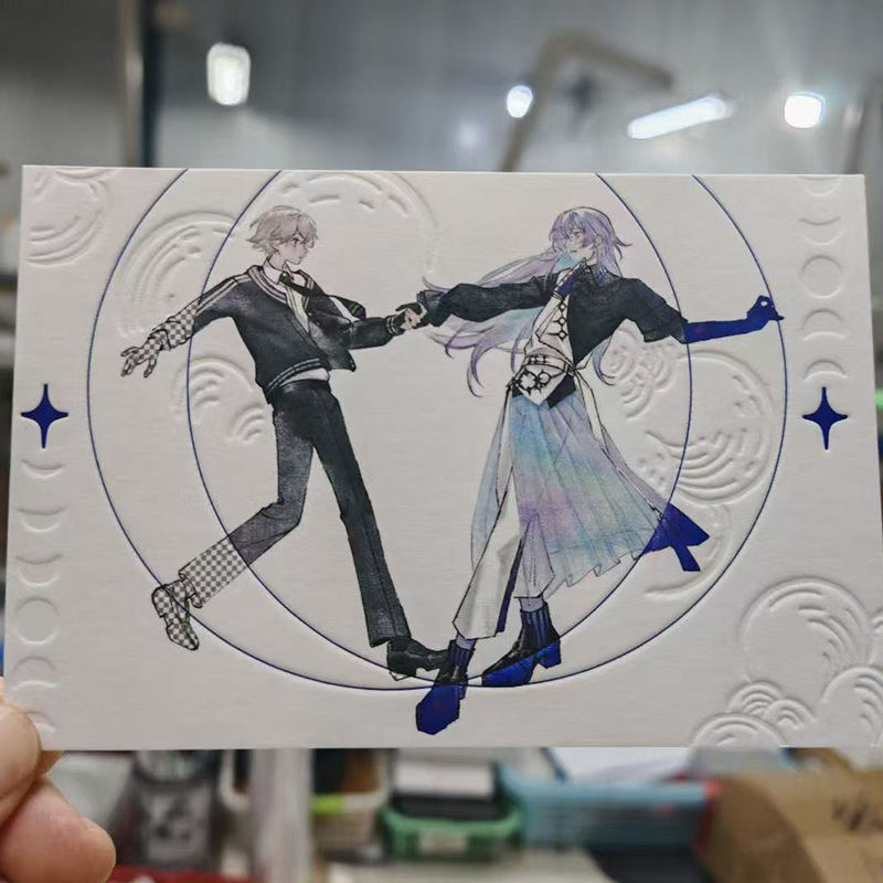 动漫二次元周边烫金棉纸贺卡彩印凹凸明信片创意定制活版印刷书签