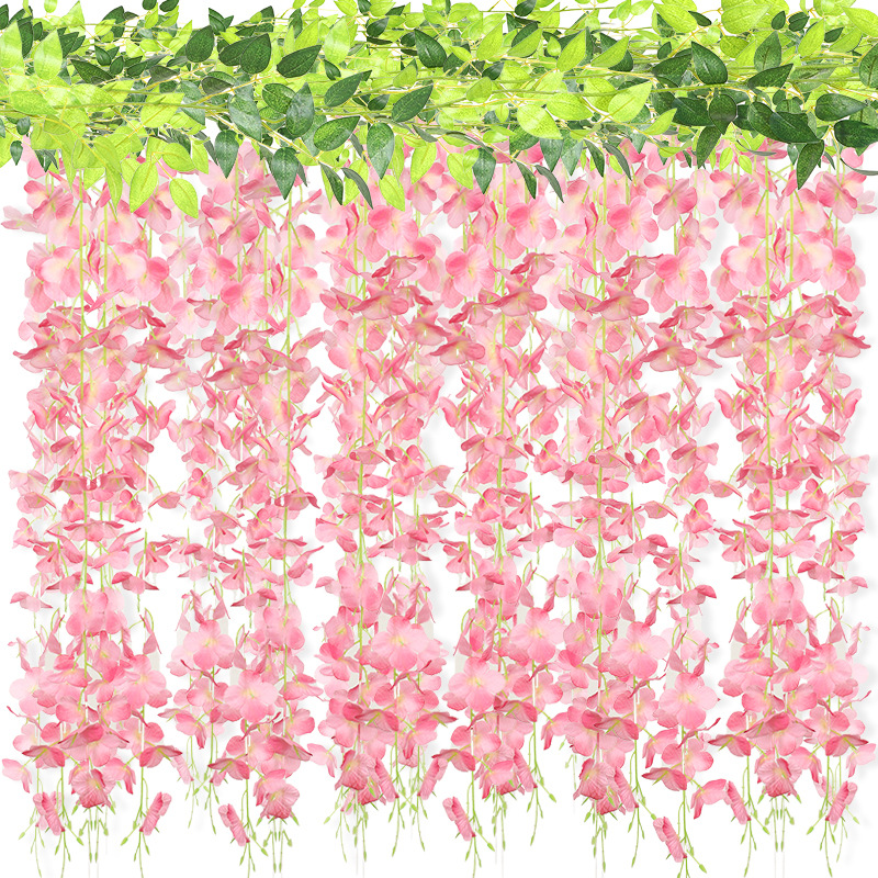 Flor artificial de glicinia flor artificial ratán flor decorativa enrollado flor colgante Flor de plástico Vid cadena flor planta tubería bloqueo flor