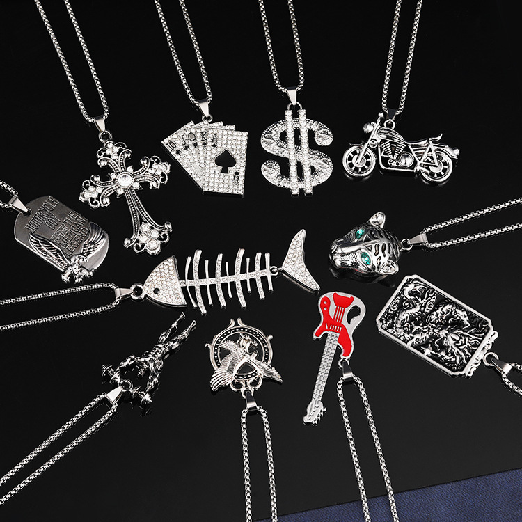 2026 Autumn New Cross Necklace Jewelry Cross-Border Hip-Hop Motorcycle Pendant Fashion Stainless Steel Pendant Trend