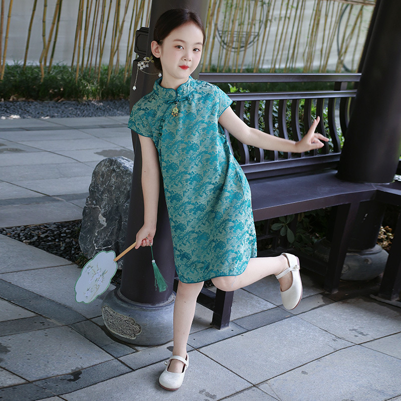 女の子改良チャイナドレス漢服夏子供スカート新中国風のボタン中国風の小さな女の子のドレス唐装|undefined