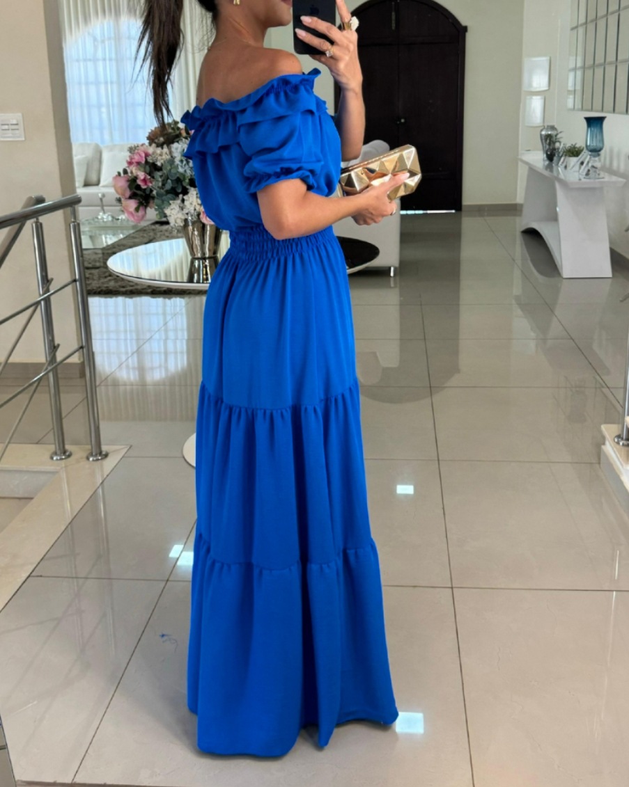 Elegant Style Wholesale Women's Elegant Solid Color Holiday Street Off Shoulder Short Sleeve S1562
