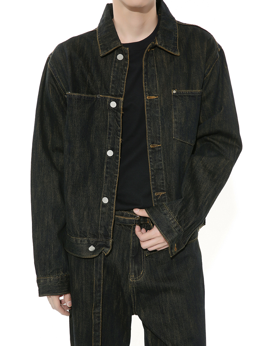 Mtlclothes ropa de Hombre | 2024 primavera nueva simple Ming serie línea diseño solapa retro amarillo Denim traje