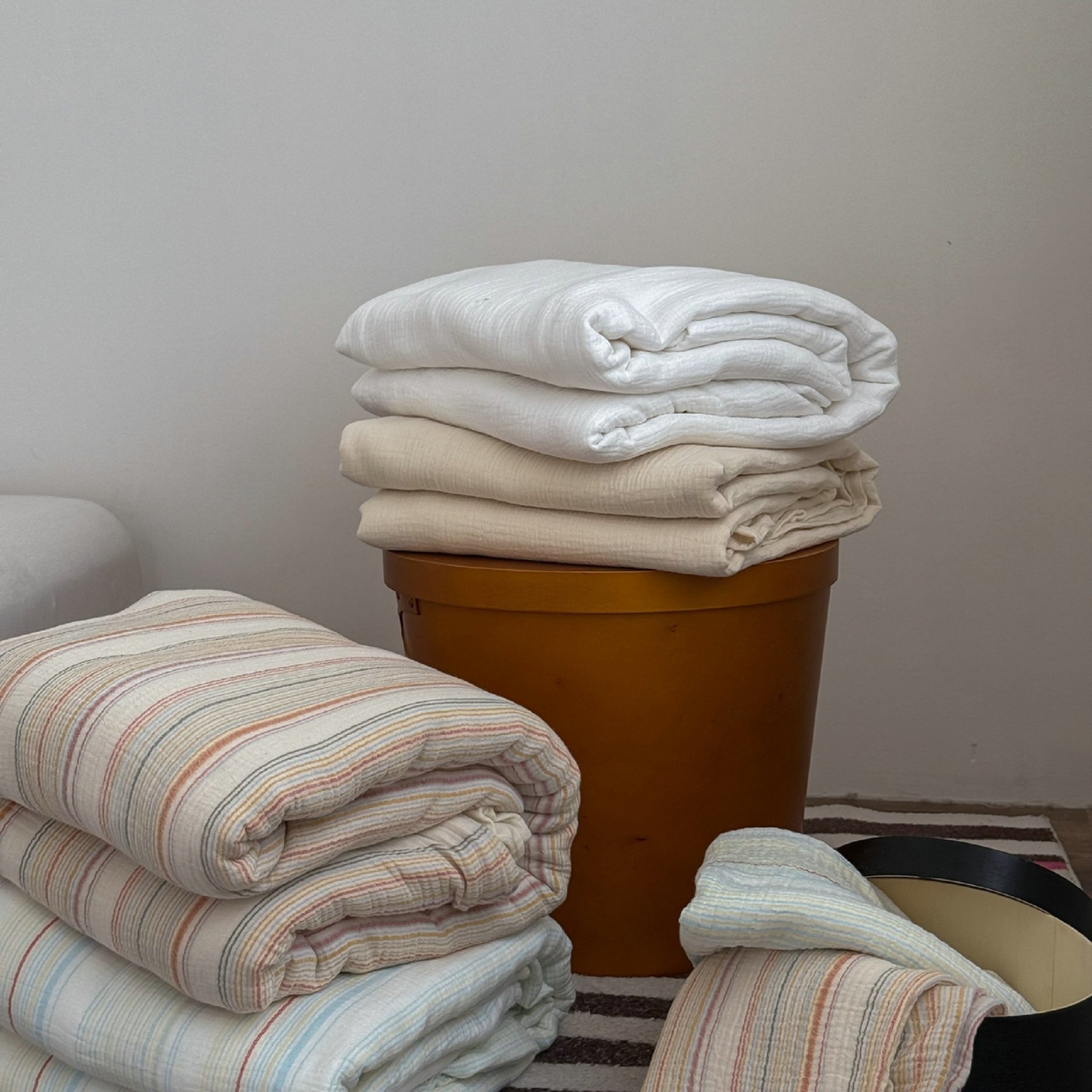 2025 Autumn New Product Class a Maternal and Infant Grade Combed Washed Double Layer Yarn Pure Cotton Duvet Cover and Pillowcase Twill Double Set