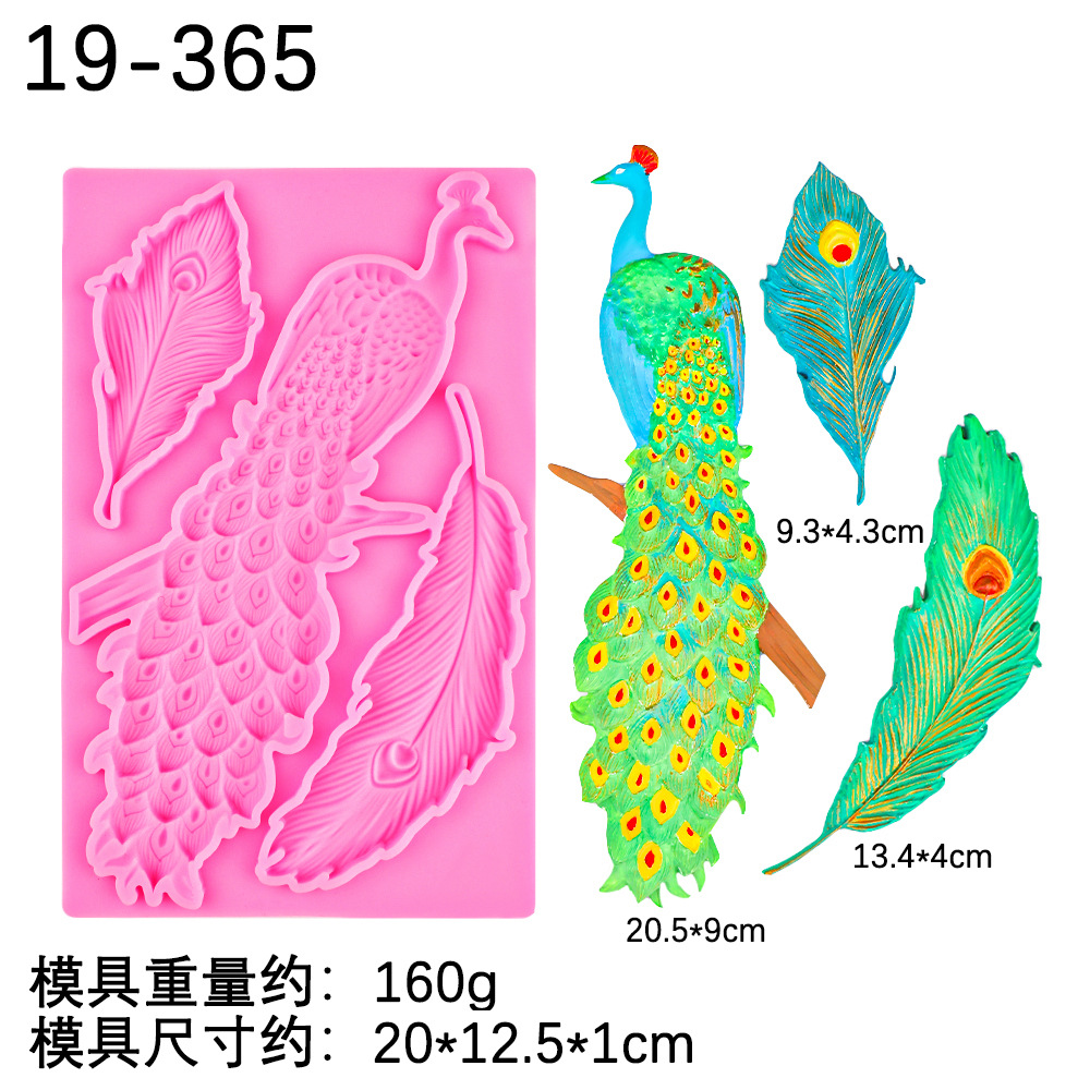 Molde de hojas de helecho de plumas de pavo real de chocolate fondant, molde de yeso de expansión de jabón hecho a mano de bricolaje, molde de decoración de pastel