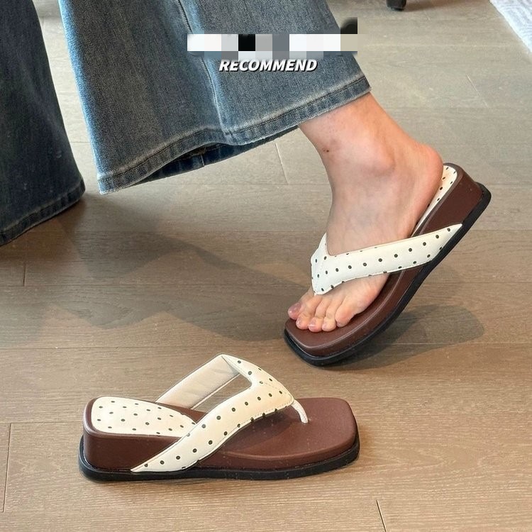 La parte inferior gruesa francesa de ondas de punto de pendiente de talón clip zapatillas de flipper para mujeres verano 06 nuevo no cansado con zapatillas frías image 7