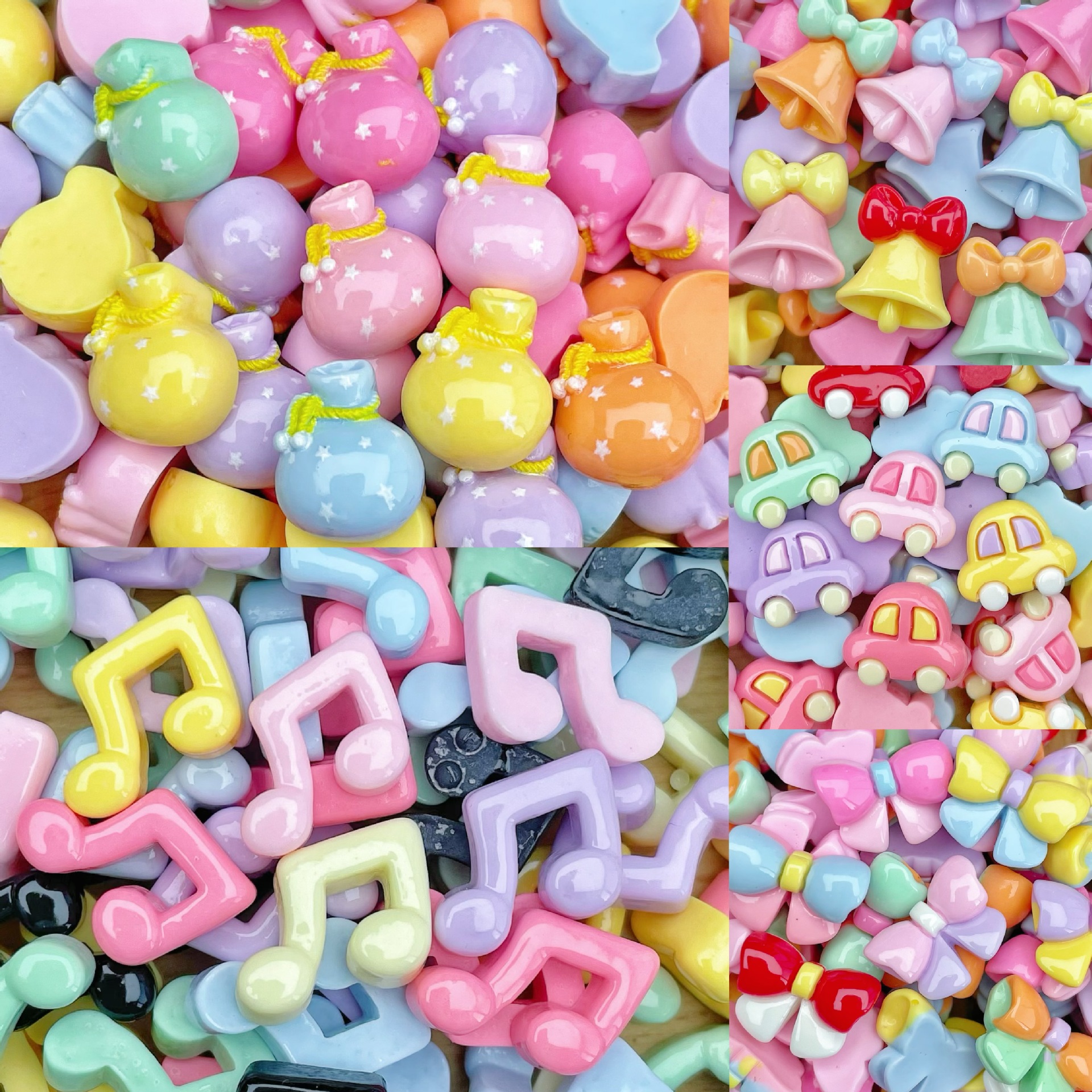 Campana nota nuevo Mini tamaño pequeño brillante resina accesorios horquilla teléfono Shell espárragos accesorios de uñas material pegatinas