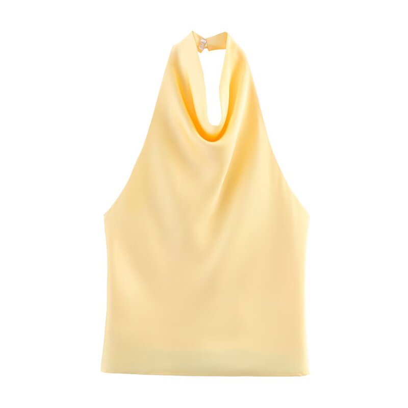 ヨーロッパとアメリカの貿易卸売 2025 夏の新しい女性のシルクサテンの質感のファッショナブルなホルターネックトップ女性用|undefined