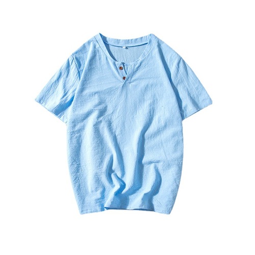 Summer Japanese Style Linen Short-Sleeve T-Shirt for Men in Large Size Cotton-Linen Half-Shirt Thin Model T-Shirt with Chinese Style Top for Men