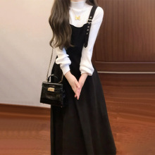 小香风两件套装女2025秋装新款高级感法式复古黑色背带裙连衣裙