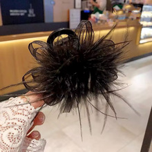 轻奢风黑色羽毛抓夹高级感毛毛发夹女后脑勺盘发鲨鱼夹子头饰发卡
