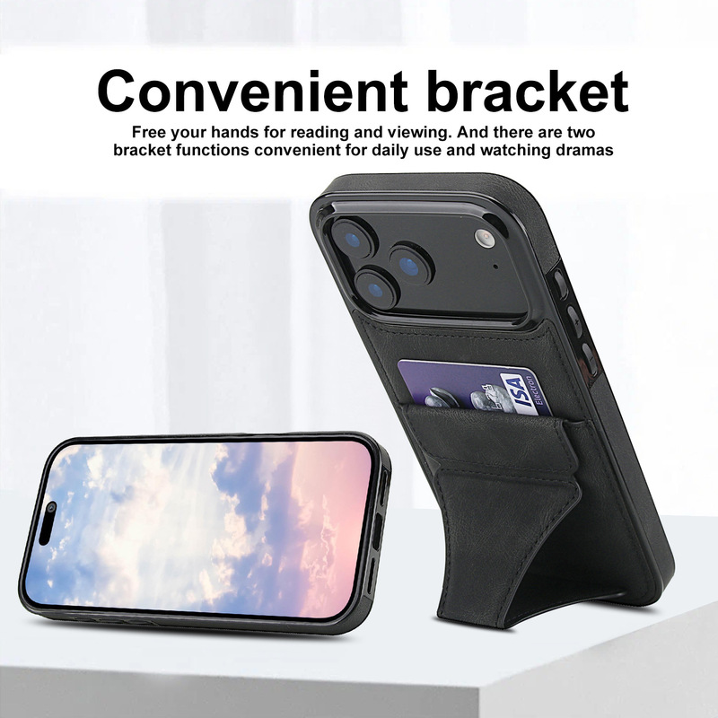 梦幻插卡皮纹折叠适用iPhone17手机壳跨境卡包支架苹果16防摔皮套|undefined