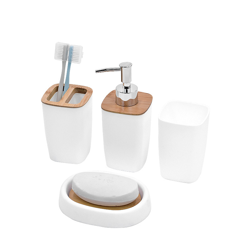 Baño sanitario de cuatro piezas bandeja de botellas de jabón de dientes porta-taza botella líquida boca-taza conjunto de accesorios de baño set al por mayor