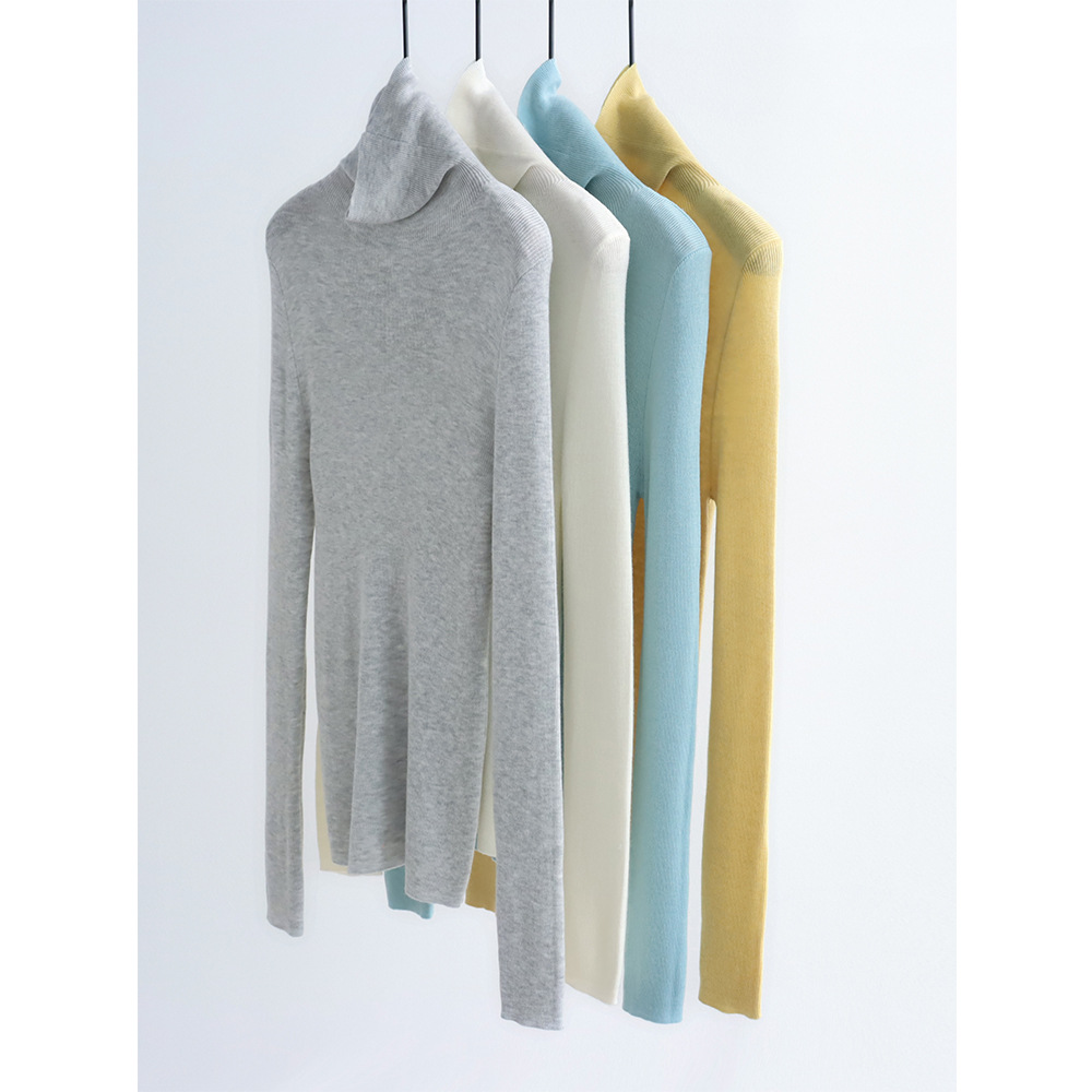 High-Neck Knit Sweater Wool Blend Slim-Fit Base Shirt Autumn Winter Long-Sleeve Solid Color Inner Wear
