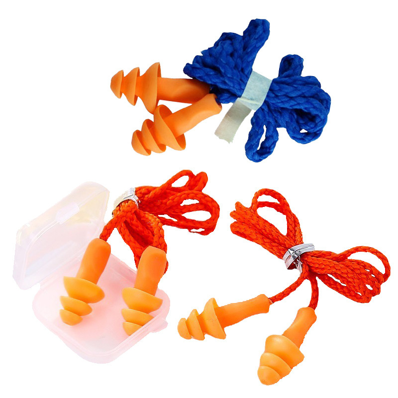 Swimming earplugs wired printable logo wired anti-noise waterproof soundproof silicone earplugs with wire for work and study