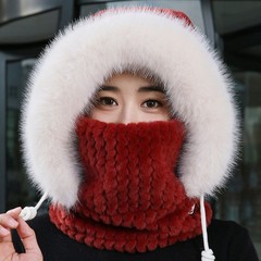 冬天帽子女骑行防风御寒包头帽护耳保暖毛绒帽围脖面罩一体毛线帽