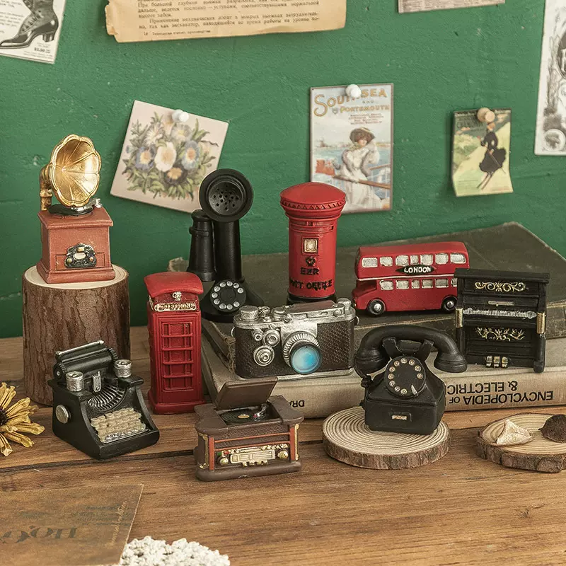 复古迷你树脂小摆件创意怀旧老式电话收音机装饰模型美式桌面摆设