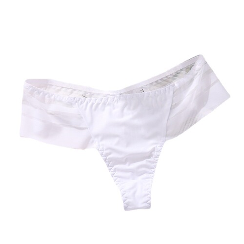 European and American new large size foreign trade thong women's ice silk seamless low-waist women's underwear sexy striped lace